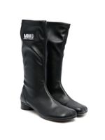 MM6 Maison Margiela Kids bottes en cuir à patch logo - Noir