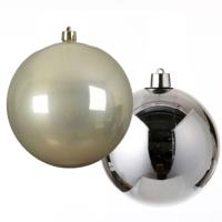 Grote decoratie kerstballen - 2x st - 20 cm - champagne en zilver - kunststof - Kerstbal - thumbnail