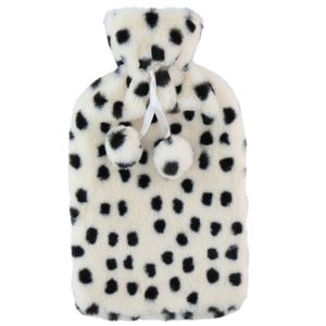 Warmwaterkruik 2 liter met zachte fleece hoes wit/zwart/stippen