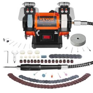 VEVOR dubbele slijper dubbele slijper 3590 RPM 150 mm, 50 W professionele slijper tafelslijper met spatbescherming incl. 3 polijstschijven Steeksleutel 100 stuks boor, slijper dubbele slijper