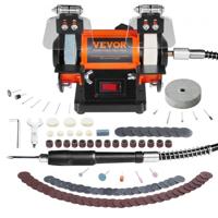 VEVOR dubbele slijper dubbele slijper 3590 RPM 150 mm, 50 W professionele slijper tafelslijper met spatbescherming incl. 3 polijstschijven Steeksleutel 100 stuks boor, slijper dubbele slijper