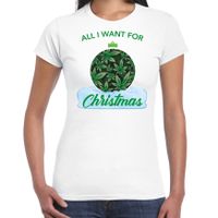 Wiet Kerstbal shirt / Kerst t-shirt All i want for Christmas wit voor dames - thumbnail