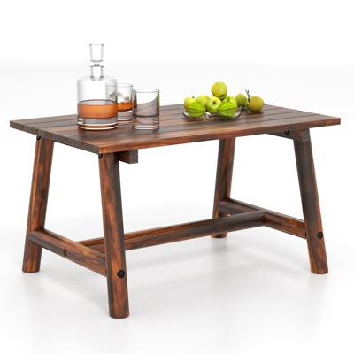 90 CM Massief Houten Tuintafel met Lamellenblad Rechthoekige Buitentafel Belastbaar tot 125 kg voor Tuin Terras Gazon