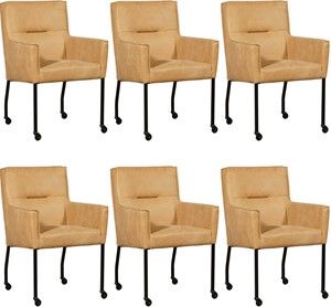 Set van 6 Cognac leren moderne eetkamerstoelen Lucky - Kenia Leer Cognac (cognac leer)