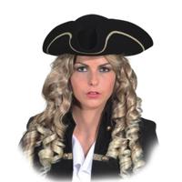 Carnaval verkleed hoed Piraat/kapitein - zwart/goud - polyester - heren/dames Carnaval verkleed hoed Piraat/kapitein - zwart/goud - polyester - heren/dames