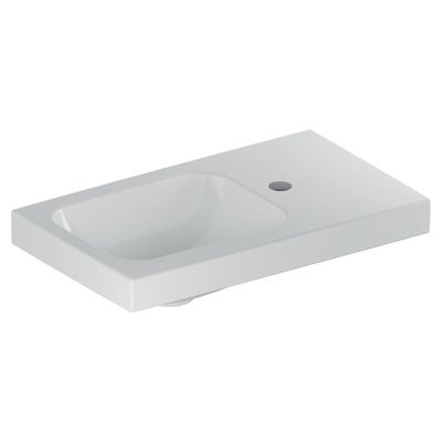 Geberit iCon fontein 53x31 cm, met kraangat en aflegvlak rechts, zonder overloop, wit Geberit iCon fontein 53x31 cm, met kraangat en aflegvlak rechts, zonder overloop, wit