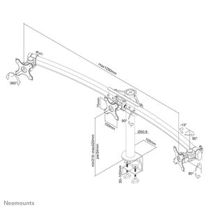 Neomounts FPMA-D700D3 monitor bureausteun bevestiging 3 schermen, Kantelen, Roteren, Zwenken