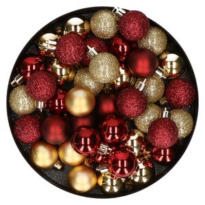 Kleine kunststof kerstversiering 40x stuks set en 3 cm kerstballen in het goud en donkerrood