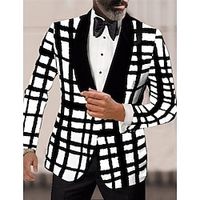 Voor heren Cocktail kledij Blazer Prestatie Verjaardagsfeest Modieus Casual Lente Herfst Polyester Geruit Meetkundig Zak Casual / Dagelijks Enkele rij knopen Blazer Zwart Lightinthebox