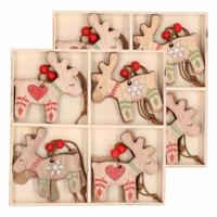 Kersthangers - 16x - hout - rendieren - 6 x 5 cm - kerstboom ornamenten