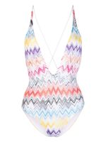 Missoni V-neck zigzag-print swimsuit - Blanc