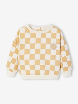 Baby sweater met dambordprint okergeel