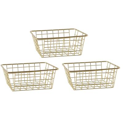 Svenska Living Draadmand - Set van 3x stuks - goudkleurig - 20 x 15 x 8 cm - opbergmand Svenska Living Draadmand - Set van 3x stuks - goudkleurig - 20 x 15 x 8 cm - opbergmand