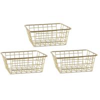Svenska Living Draadmand - Set van 3x stuks - goudkleurig - 20 x 15 x 8 cm - opbergmand