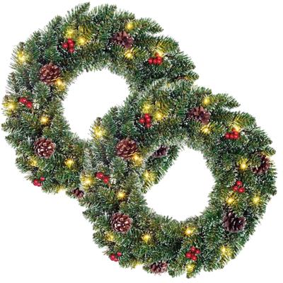 Black Box kerstkrans - 2x - D45 cm - gedecoreerd - met verlichting - dennenkrans - deurkrans Black Box kerstkrans - 2x - D45 cm - gedecoreerd - met verlichting - dennenkrans - deurkrans