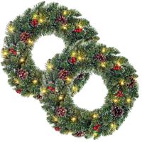 Black Box kerstkrans - 2x - D45 cm - gedecoreerd - met verlichting - dennenkrans - deurkrans Black Box kerstkrans - 2x - D45 cm - gedecoreerd - met verlichting - dennenkrans - deurkrans