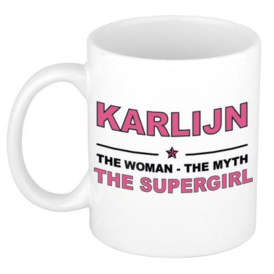 Karlijn cadeau mok - Woman Myth Supergirl - naam koffiemok - 300 ml - collega - moederdag