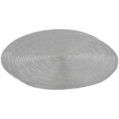 Placemat - Set van 2x stuks - metallic zilver - 38 cm - rond - geverfd jute - onderlegger