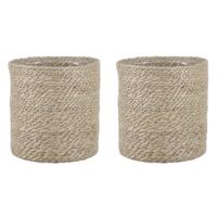 2x stuks naturel rotan planten pot mand van gedraaid jute/riet H18 en D18 cm - thumbnail