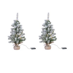 2x stuks kunstboom/kunst kerstboom met sneeuw en licht 60 cm