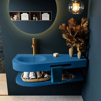 MONDIAZ RIVA 120cm Wastafel met planchet kleur Jeans. Wastafel DULCET links 1 kraangaten kleur Jeans. MONDIAZ RIVA 120cm Wastafel met planchet kleur Jeans. Wastafel DULCET links 1 kraangaten kleur Jeans.