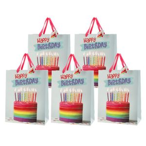 Set van 8x stuks papieren verjaardag giftbags/cadeau tasjes verjaardagstaart 25 x 32 x 12 cm