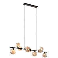 Freelight Hanglamp Calcio Zwart - Amber Glas 9Lichts 125cm