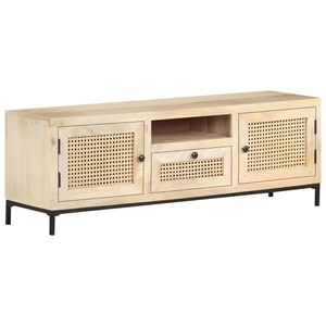 Tv-meubel 120x30x40 cm massief mangohout en natuurlijk riet