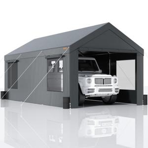 VEVOR tentgarage 3 x 6 x 2,8 m garagetent van 180 g/m² dubbelzijdig gecoat PE en gegalvaniseerde stalen buis opslagtent carport 38 mm kolomdiameter uitrustingstent voor 2-3 volwassenen donkergrijs