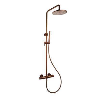 Regendoucheset Opbouw Sanilux Blair Thermostatisch Geribbelde Knop Douchekop 30 cm Brons Sanilux