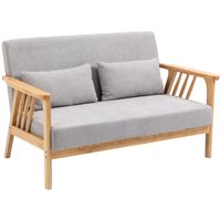 HOMCOM Sofa Relaxbank 2-zitsbank, inclusief 2 kussens, fluweelachtige uitstraling, rubberhout, 130 cm x 75 cm x 78 cm, Grijs + Natuurlijk