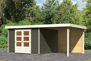 Woodfeeling | Tuinhuis Askola 6 met Overkapping 2,4 en Achterwand | Terragrijs