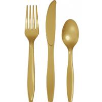 Bestek kunststof - goud - 72x delig - herbruikbaar - bbq/verjaardag - mes/vork/lepel