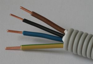 Flexibele buis 16mm met draad bruin blauw groengeel 2,5mm + 1 x zwart 1,5mm rol 100 meter