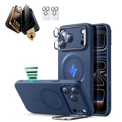 iPhone 17 Pro Bundle Cloud Soft Magnetic Case (Stash Stand) and Armorite Pro Privacy Screen Protector - Navy Blue