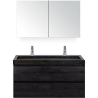 Maxx XL Badmeubelset 120 cm - Black Oak - Wastafel Lucca Enkel 2 Kraangaten met Spiegelkast