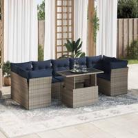 8-delige Loungeset met kussens poly rattan acacia grijs