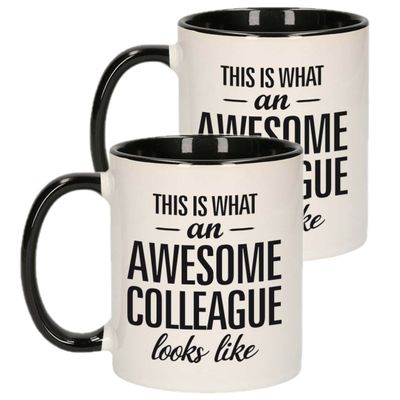 Geweldige collega mok/beker zwart wit 300 ml - 2 stuks Geweldige collega mok/beker zwart wit 300 ml - 2 stuks