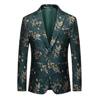 Groen herenprint vintage feestblazerjasje bloemenjacquard blazer normale slim fit enkele rij knopen met één knop 2024 Lightinthebox