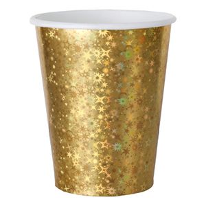 Santex feest wegwerp bekertjes - glitter - 10x stuks - 270 ml - goud   -