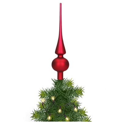 Decoris Kerst piek - 1x - donkerrood - 26 cm - glas - mat - kerstboompiek