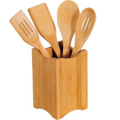 Kesper keukengerei set spatels en lepels in houder - Bamboe hout - 4x Kookgerei
