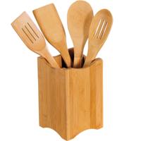 Kesper keukengerei set spatels en lepels in houder - Bamboe hout - 4x Kookgerei