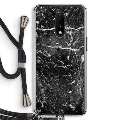Zwart marmer: OnePlus 7 Transparant Hoesje met koord