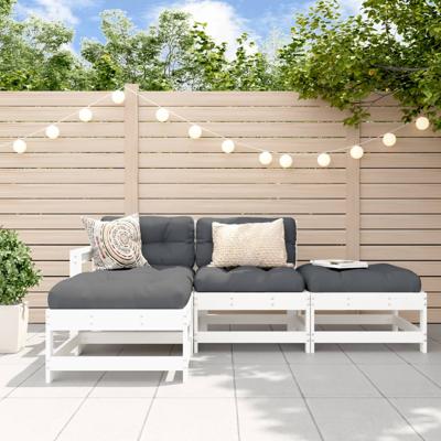 4-delige Loungeset massief grenenhout wit