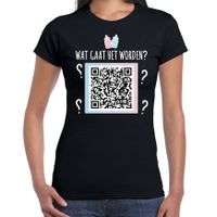 QR code gender reveal t-shirt wat gaat het worden dames zwart - meisje - Gender reveal shirts - thumbnail