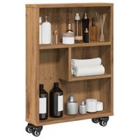 Opbergtrolley smal 48x13x68 cm bewerkt hout artisanaal eiken - thumbnail