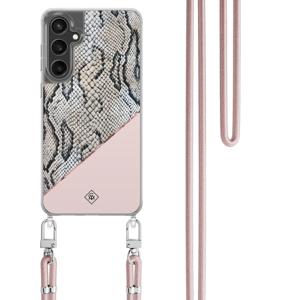 Samsung Galaxy S24 FE hoesje met rosegoud koord - Snake print