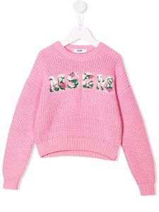 MSGM Kids pull à fleurs brodées - Rose