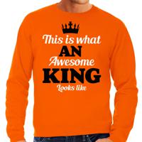 Koningsdag sweater voor heren - awesome King - oranje - oranje feestkleding - thumbnail